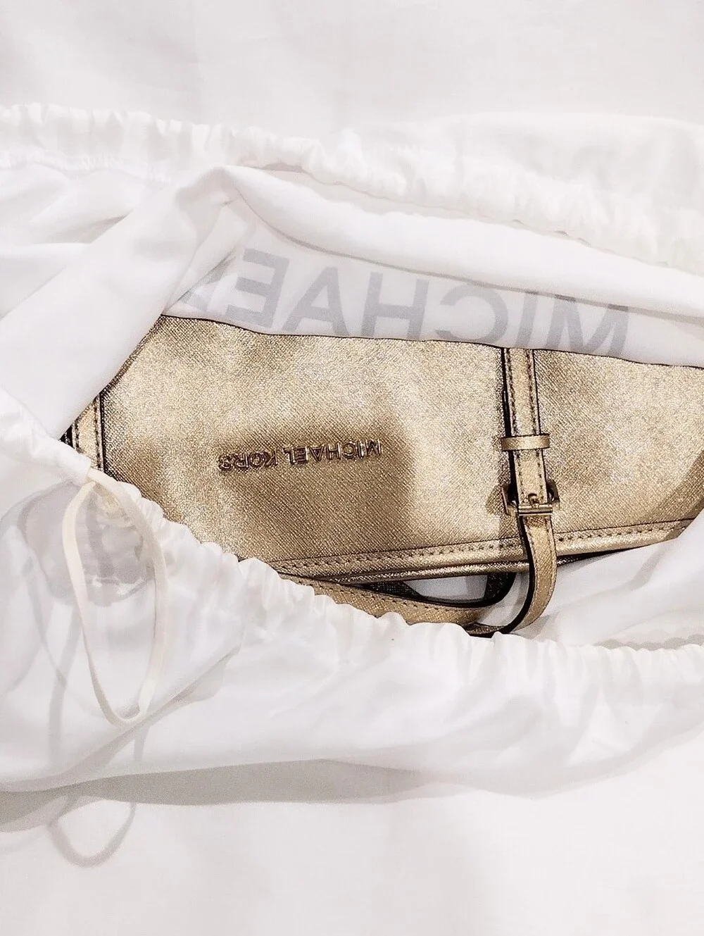 Michael Kors Metallic Gold Tote with Logo Charm